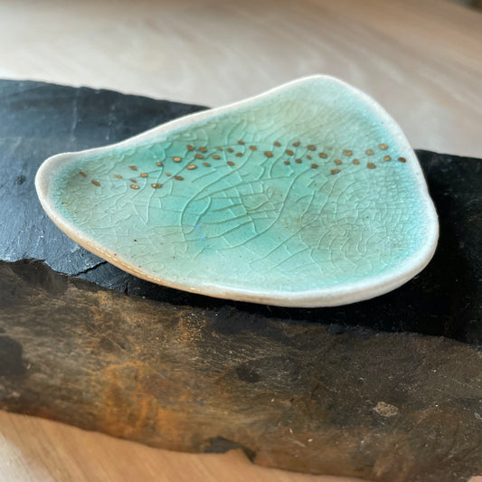 Slab Stoneware dish with Gold Lustre Dots