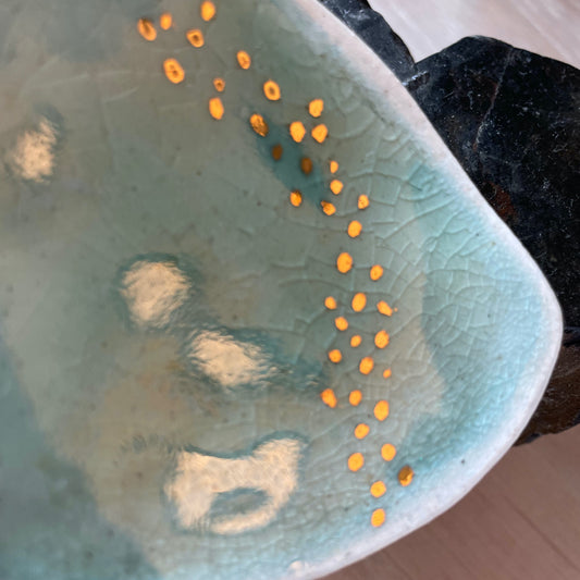 Slab Stoneware dish with Gold Lustre Dots
