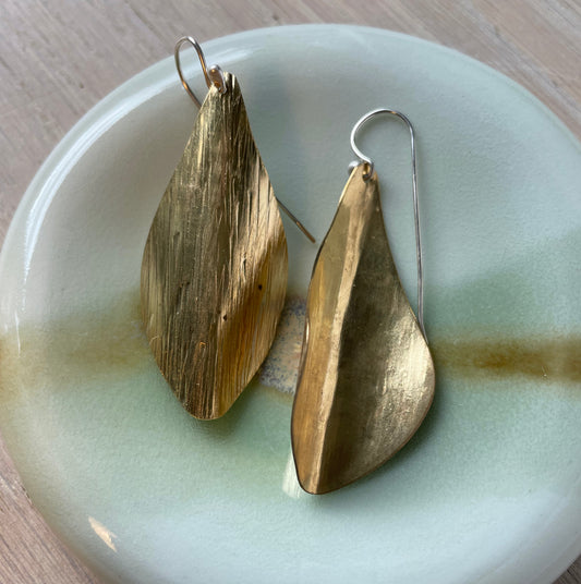 Brass Leaf Earrings with Argentium Silver Wire