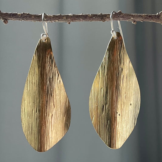 Brass Leaf Earrings with Argentium Silver Wire