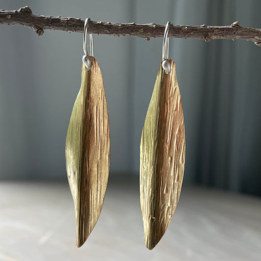 Brass Leaf Earrings with Argentium Silver Wire
