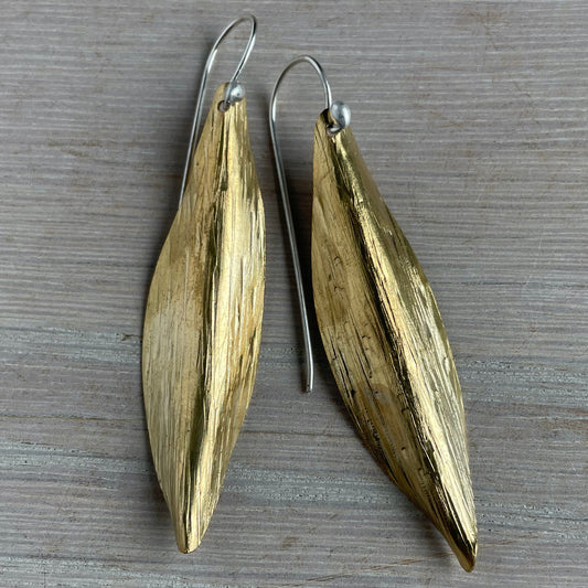 Brass Leaf Earrings with Argentium Silver Wire